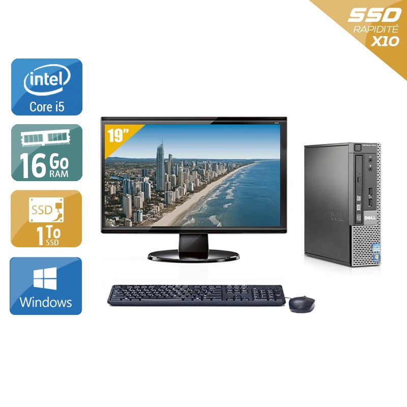 Dell Optiplex 9020 USDT i5 avec Écran 19 pouces 16Go RAM 1To SSD Windows 10