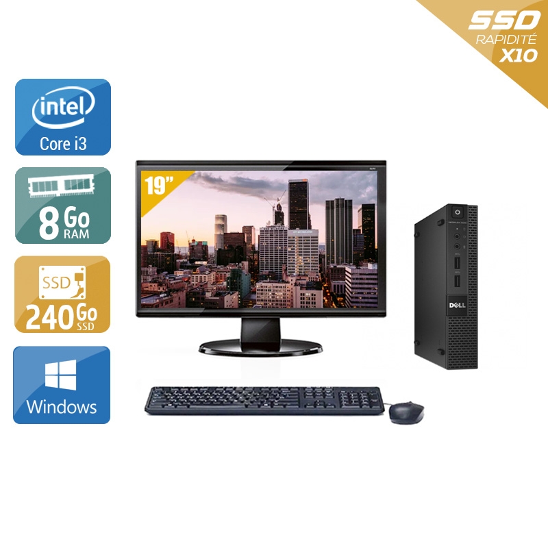 Dell Optiplex 9020M USDT i3 avec Écran 19 pouces 8Go RAM 240Go SSD Windows 10