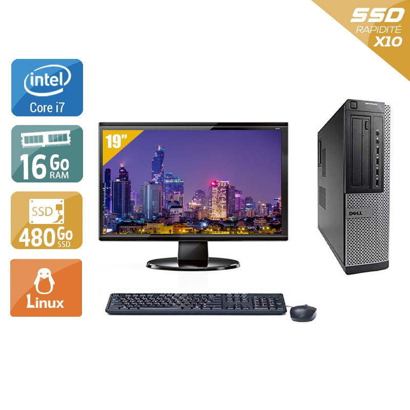 Dell Optiplex 990 Desktop i7 avec Écran 19 pouces 16Go RAM 480Go SSD Linux