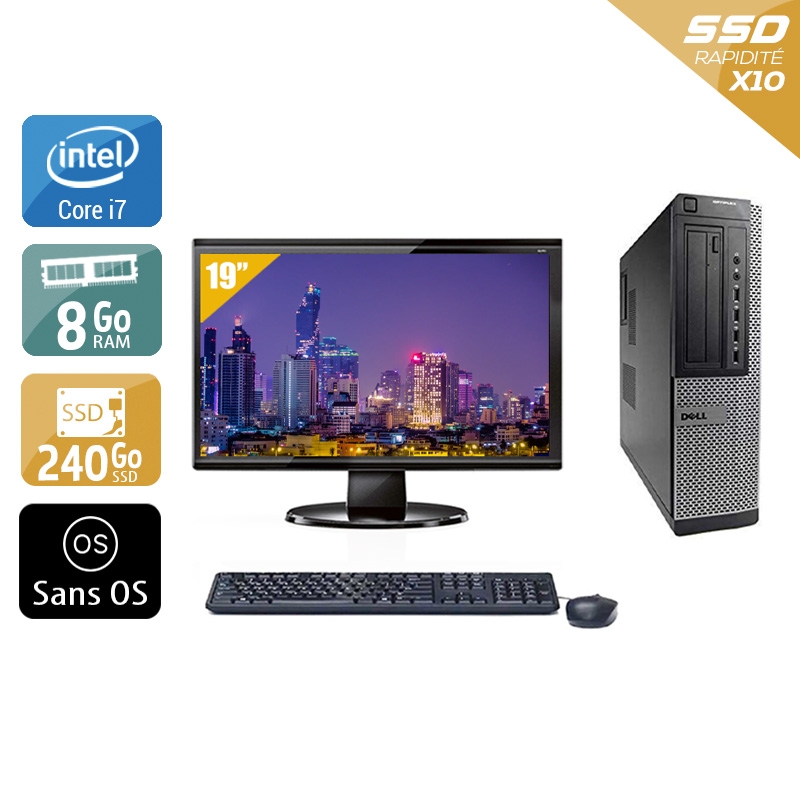 Dell Optiplex 990 Desktop i7 avec Écran 19 pouces 8Go RAM 240Go SSD Sans OS