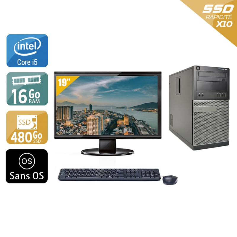 Dell Optiplex 990 Tower i5 avec Écran 19 pouces 16Go RAM 480Go SSD Sans OS