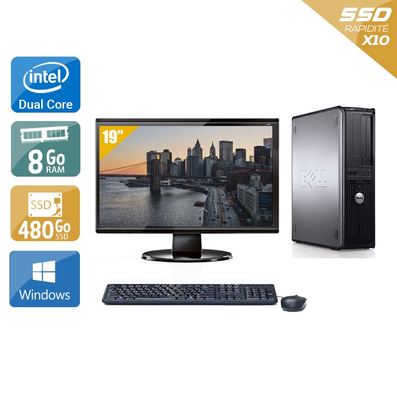 Dell Optiplex 780 SFF Dual Core avec Écran 19 pouces 8Go RAM 480Go SSD Windows 10