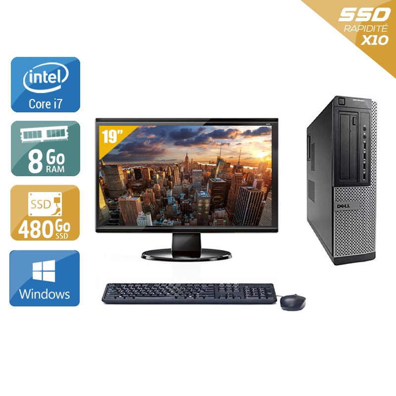 Dell Optiplex 790 Desktop i7 avec Écran 19 pouces 8Go RAM 480Go SSD Windows 10