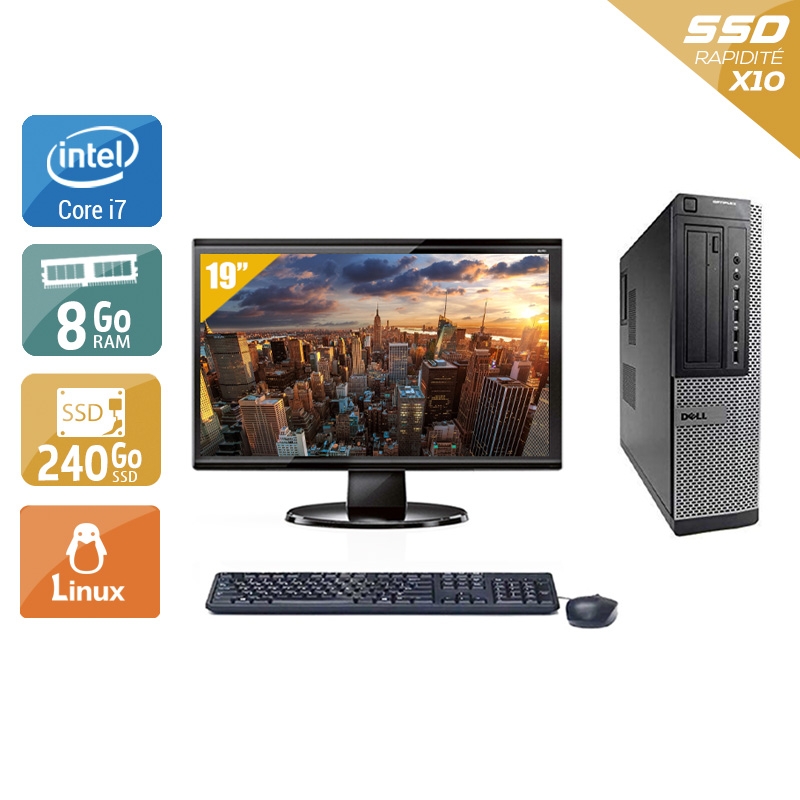 Dell Optiplex 790 Desktop i7 avec Écran 19 pouces 8Go RAM 240Go SSD Linux