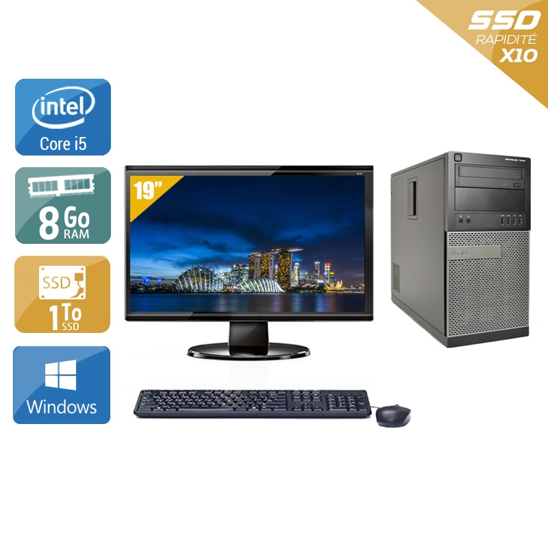 Dell Optiplex 9010 Tower i5 avec Écran 19 pouces 8Go RAM 1To SSD Windows 10