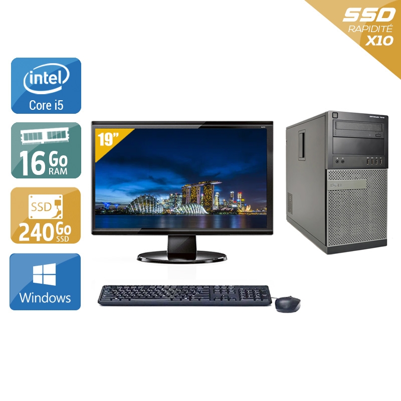 Dell Optiplex 9010 Tower i5 avec Écran 19 pouces 16Go RAM 240Go SSD Windows 10