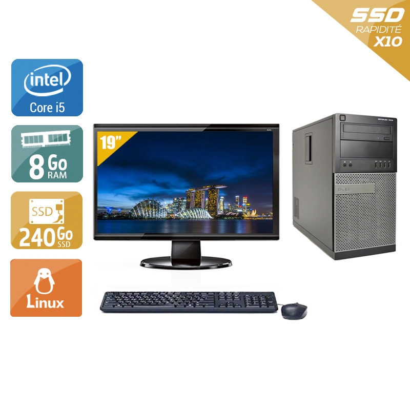 Dell Optiplex 9010 Tower i5 avec Écran 19 pouces 8Go RAM 240Go SSD Linux