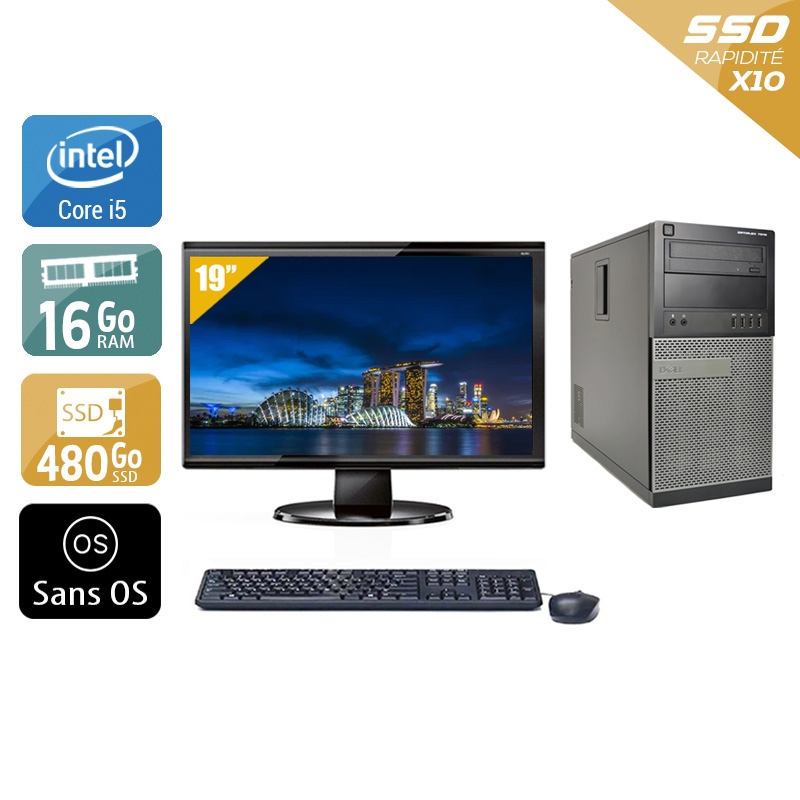 Dell Optiplex 9010 Tower i5 avec Écran 19 pouces 16Go RAM 480Go SSD Sans OS