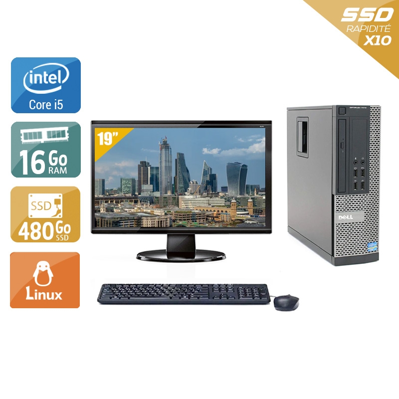 Dell Optiplex 9010 SFF i5 avec Écran 19 pouces 16Go RAM 480Go SSD Linux