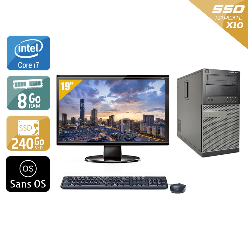 Dell Optiplex 990 Tower i7 avec Écran 19 pouces 8Go RAM 240Go SSD Sans OS