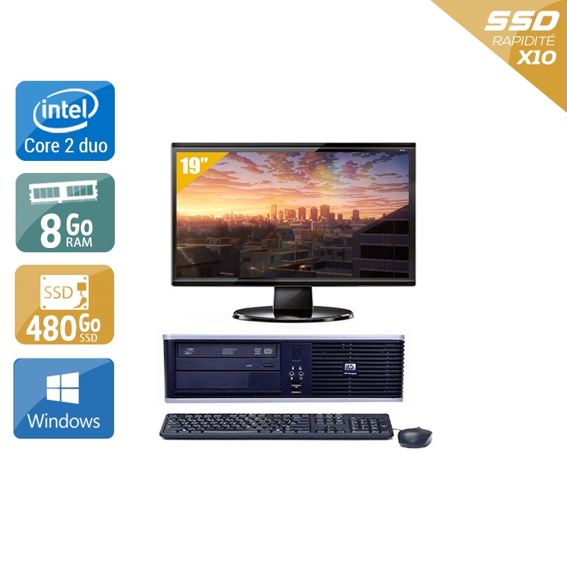 HP Compaq dc7900 SFF Core 2 Duo + Écran - 19'' 8Go RAM 480Go SSD Windows 10  Bon étatOccasion certifiée reconditionnée Bon état -  reconditionné disponible sur Kiatoo