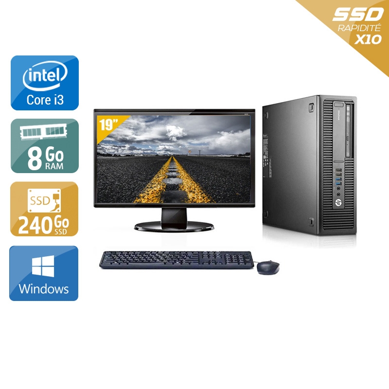 HP EliteDesk 800 G1 SFF i3 avec Écran 19 pouces 8Go RAM 240Go SSD Windows 10