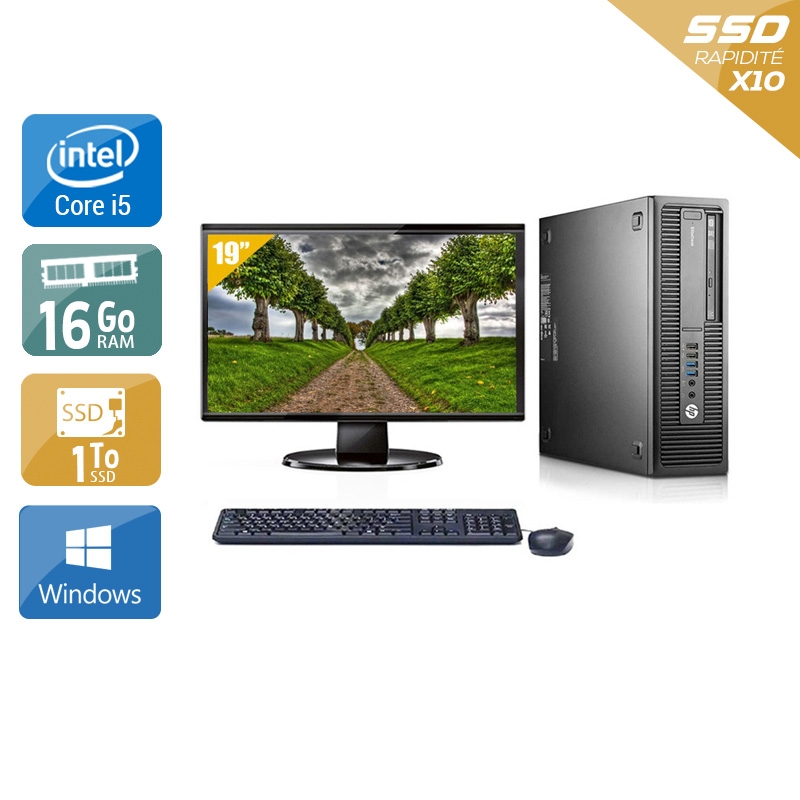 HP EliteDesk 800 G1 SFF i5 avec Écran 19 pouces 16Go RAM 1To SSD Windows 10