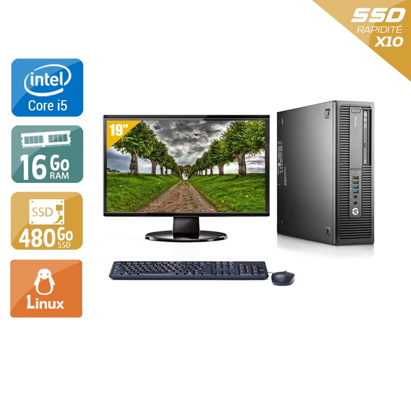 HP EliteDesk 800 G1 SFF i5 avec Écran 19 pouces 16Go RAM 480Go SSD Linux