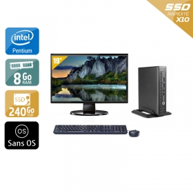 HP EliteDesk 800 G1 TINY Pentium G Dual Core avec Écran 19 pouces 8Go RAM 240Go SSD Sans OS