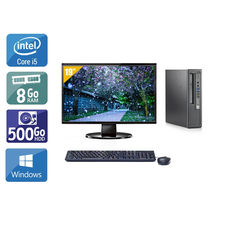 HP EliteDesk 800 G1 USDT i5 avec Écran 19 pouces 8Go RAM 500Go HDD Windows 10