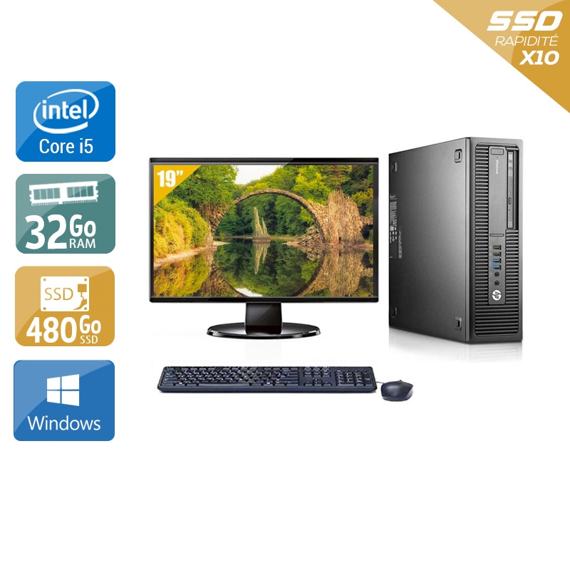 HP EliteDesk 800 G2 SFF i5 Gen 6 avec Écran 19 pouces 8Go RAM 480Go SSD Windows 10