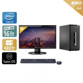 HP ProDesk 400 G2 Tower i5 avec Écran 19 pouces 16Go RAM 480Go SSD Sans OS