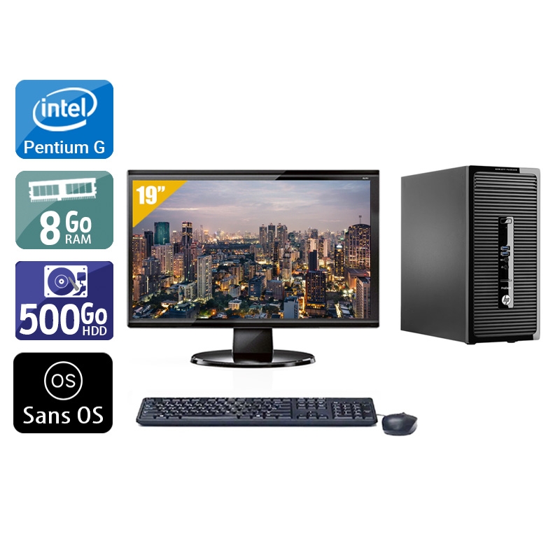HP ProDesk 400 G2 Tower Pentium G Dual Core + Écran - 19'' 8Go RAM 500Go HDD Sans OS  Bon étatOccasion certifiée reconditionnée Bon état -  reconditionné disponible sur Kiatoo