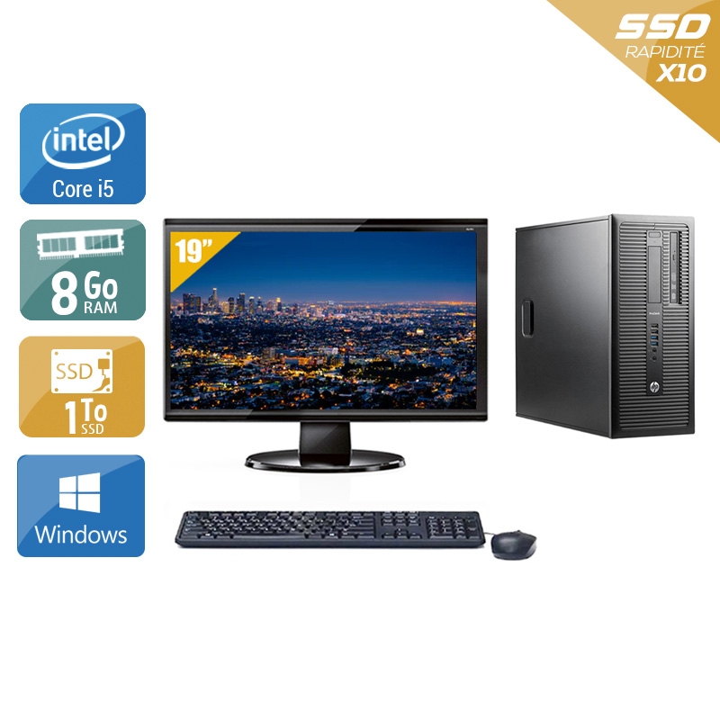 HP ProDesk 600 G1 Tower i5 avec Écran 19 pouces 8Go RAM 1To SSD Windows 10