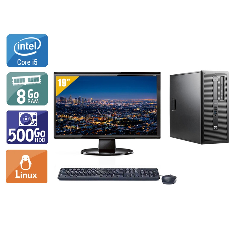 HP ProDesk 600 G1 Tower i5 avec Écran 19 pouces 8Go RAM 500Go HDD Linux