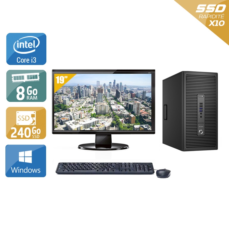 HP ProDesk 600 G2 Tower i3 Gen 6 avec Écran 19 pouces 8Go RAM 240Go SSD Windows 10