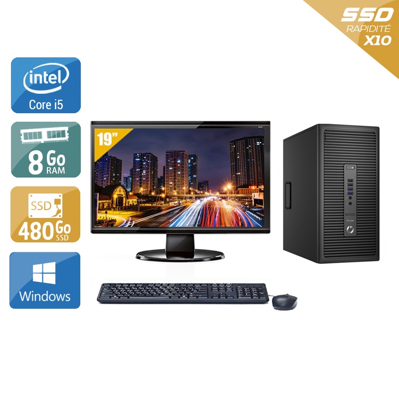 HP ProDesk 600 G2 Tower i5 Gen 6 avec Écran 19 pouces 8Go RAM 480Go SSD Windows 10