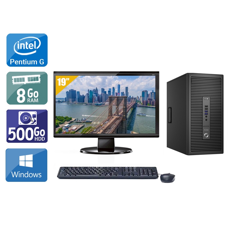 HP ProDesk 600 G2 Tower Pentium G Dual Core Gen 6 avec Écran 19 pouces 8Go RAM 500Go HDD Windows 10