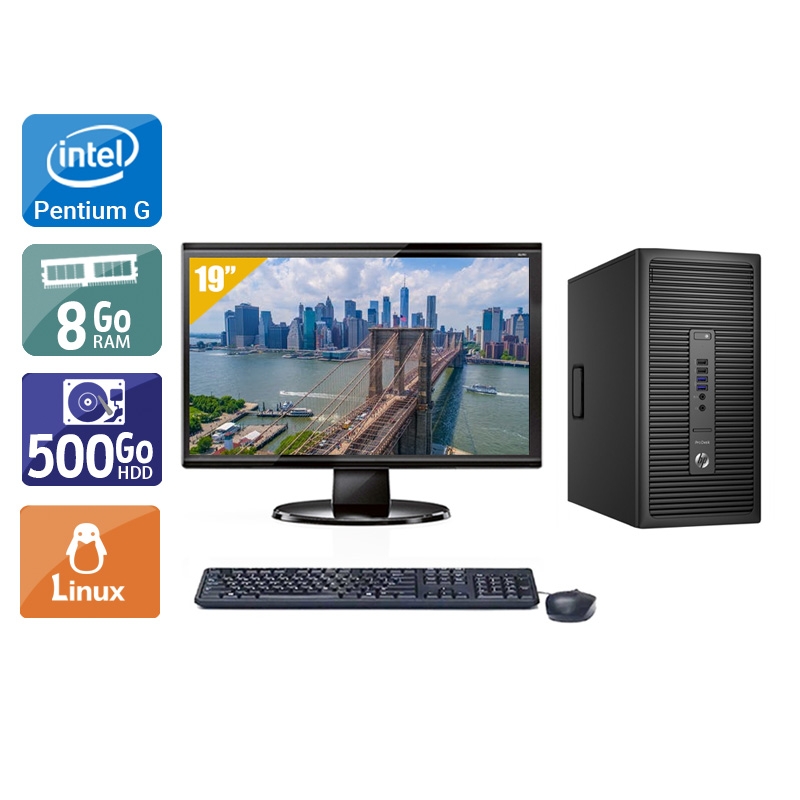 HP ProDesk 600 G2 Tower Pentium G Dual Core Gen 6 avec Écran 19 pouces 8Go RAM 500Go HDD Linux