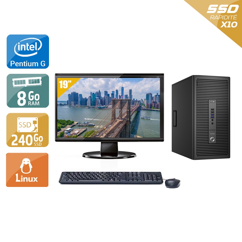 HP ProDesk 600 G2 Tower Pentium G Dual Core Gen 6 avec Écran 19 pouces 8Go RAM 240Go SSD Linux