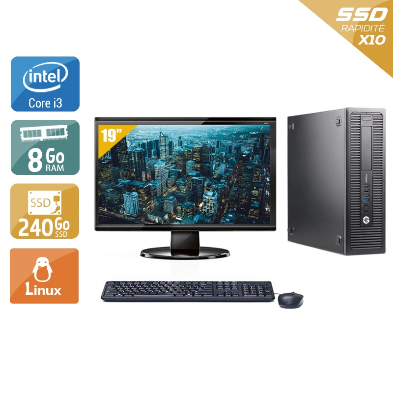 HP ProDesk 600 G2 SFF i3 Gen 6 avec Écran 19 pouces 8Go RAM 240Go SSD Linux