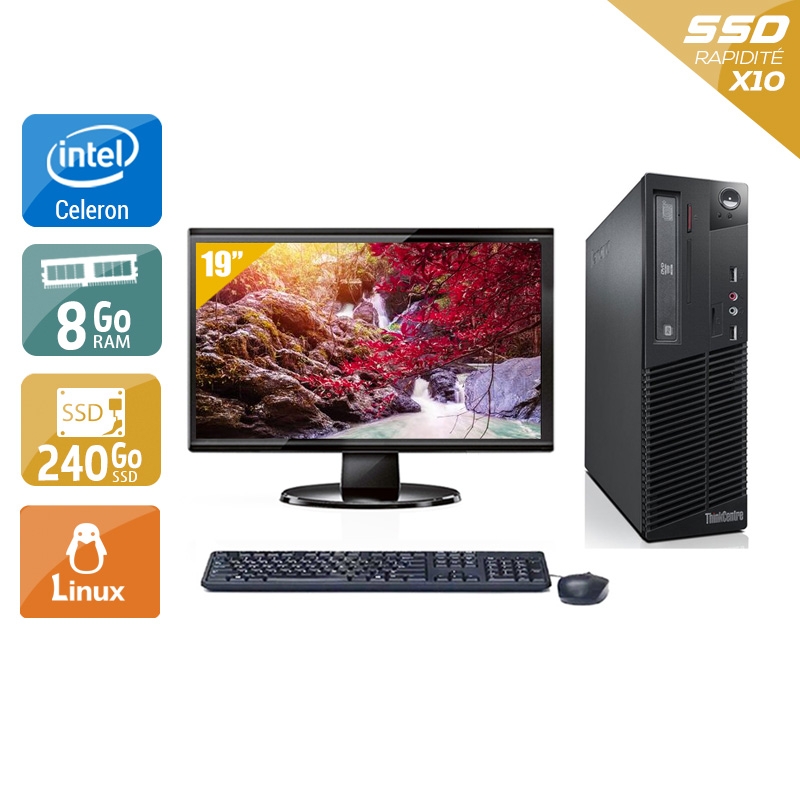 Lenovo ThinkCentre M73 SFF Celeron Dual Core avec Écran 19 pouces 8Go RAM 240Go SSD Linux