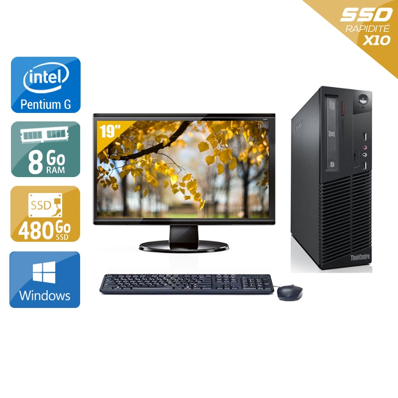 Lenovo ThinkCentre M73 SFF Pentium G Dual Core avec Écran 19 pouces 8Go RAM 480Go SSD Windows 10