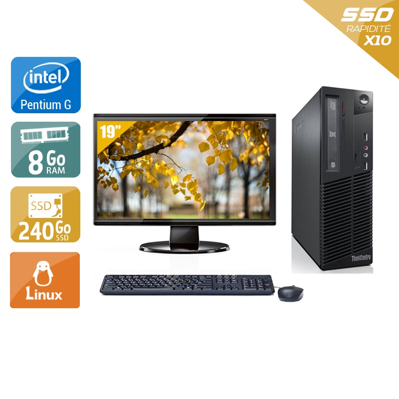 Lenovo ThinkCentre M73 SFF Pentium G Dual Core avec Écran 19 pouces 8Go RAM 240Go SSD Linux