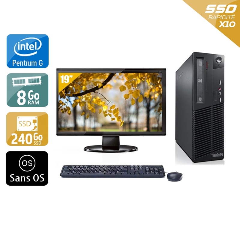 Lenovo ThinkCentre M73 SFF Pentium G Dual Core + Écran - 19'' 8Go RAM 240Go SSD Sans OS  Bon étatOccasion certifiée reconditionnée Bon état -  reconditionné disponible sur Kiatoo