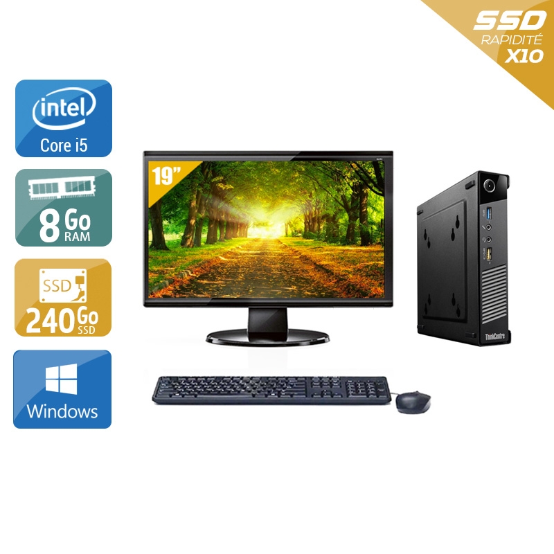 Lenovo ThinkCentre M73 Tiny i5 + Écran - 19'' 8Go RAM 240Go SSD Windows 10  Bon étatOccasion certifiée reconditionnée Bon état -  reconditionné disponible sur Kiatoo