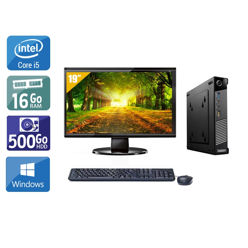 Lenovo ThinkCentre M73 Tiny i5 + Écran - 19'' 16Go RAM 500Go HDD Windows 10  Bon étatOccasion certifiée reconditionnée Bon état -  reconditionné disponible sur Kiatoo