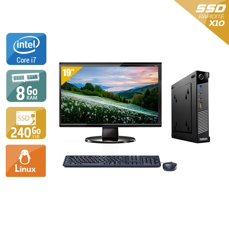 Lenovo ThinkCentre M73 Tiny i7 avec Écran 19 pouces 8Go RAM 240Go SSD Linux