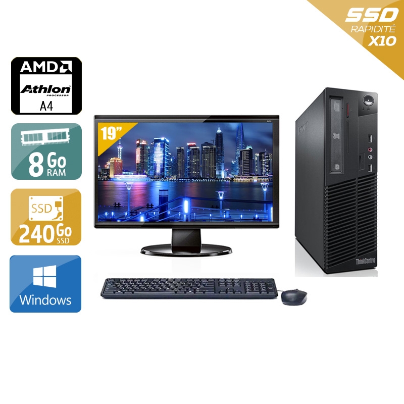 Acheter Lenovo ThinkCentre M78 SFF AMD A4 + Écran - 19'' 8Go RAM 240Go SSD Windows 10 Très bon étatOccasion certifiée reconditionnée Bon état - 265,84 € Lenovo ThinkCentre M78 SFF AMD A4 + Écran - 19'' 8Go RAM 240Go SSD Windows 10 Très bon étatOccasion certifiée reconditionnée Bon état - reconditionné disponible sur Kiatoo