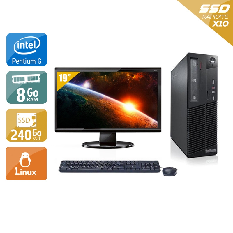 Lenovo ThinkCentre M81 SFF Pentium G Dual Core + Écran - 19'' 8Go RAM 240Go SSD Linux  Bon étatOccasion certifiée reconditionnée Bon état -  reconditionné disponible sur Kiatoo
