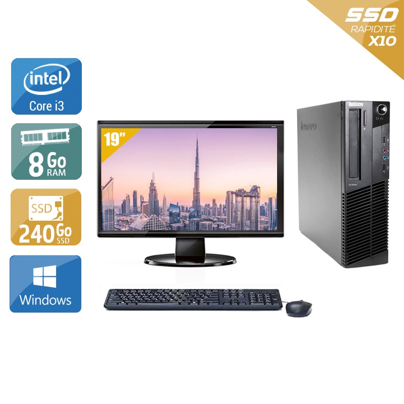 Lenovo ThinkCentre M90 SFF i3 + Écran - 19'' 8Go RAM 240Go SSD Windows 10  Bon étatOccasion certifiée reconditionnée Bon état -  reconditionné disponible sur Kiatoo