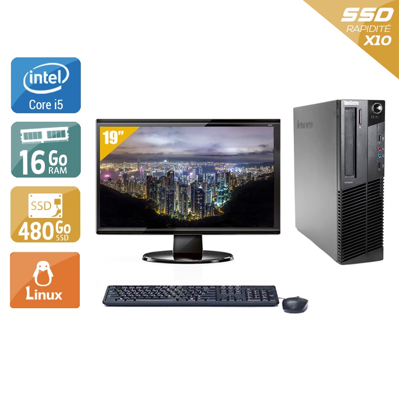 Lenovo ThinkCentre M90 SFF i5 + Écran - 19'' 16Go RAM 480Go SSD Linux  Bon étatOccasion certifiée reconditionnée Bon état -  reconditionné disponible sur Kiatoo