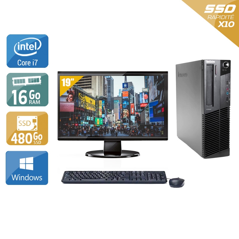 Lenovo ThinkCentre M91 SFF i7 + Écran - 19'' 16Go RAM 480Go SSD Windows 10  Bon étatOccasion certifiée reconditionnée  -  reconditionné disponible sur Kiatoo