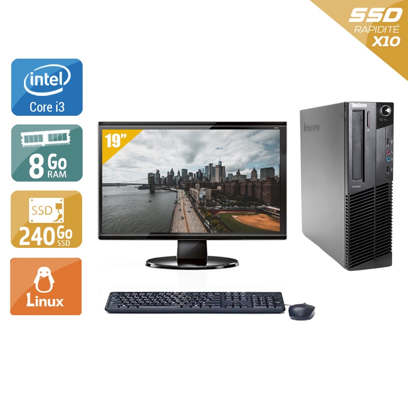 Lenovo ThinkCentre M92 SFF i3 + Écran - 19'' 8Go RAM 240Go SSD Linux  Bon étatOccasion certifiée reconditionnée Bon état -  reconditionné disponible sur Kiatoo