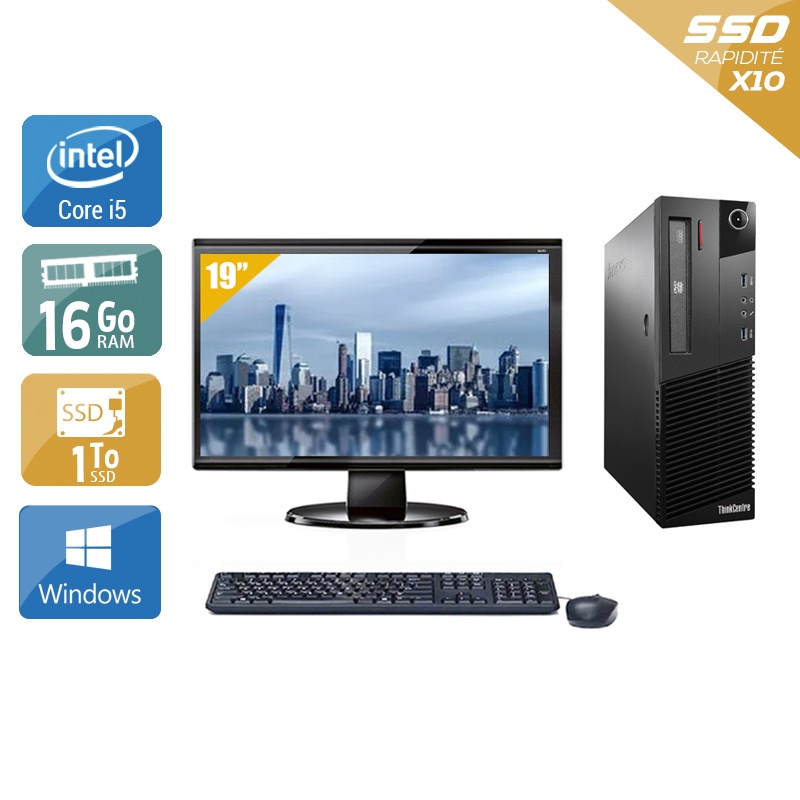 Lenovo ThinkCentre M93 SFF i5 + Écran - 19'' 16Go RAM 1To SSD Windows 10  Bon étatOccasion certifiée reconditionnée Bon état -  reconditionné disponible sur Kiatoo