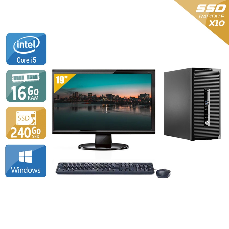 HP ProDesk 490 G2 Tower i5 avec Écran 19 pouces 16Go RAM 240Go SSD Windows 10