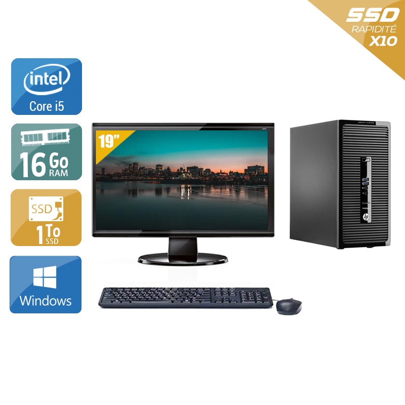 HP ProDesk 490 G2 Tower i5 avec Écran 19 pouces 16Go RAM 1To SSD Windows 10