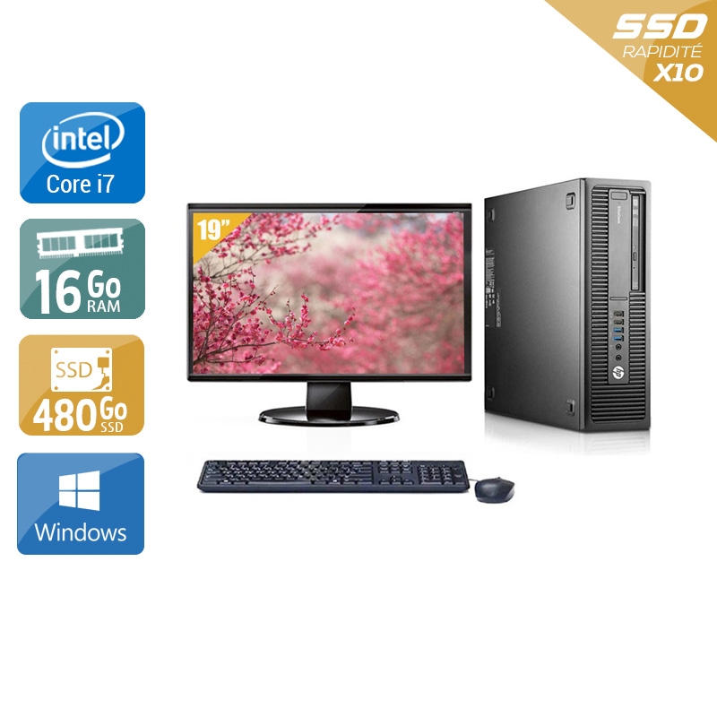 HP EliteDesk 800 G1 SFF i7 avec Écran 19 pouces 16Go RAM 480Go SSD Windows 10