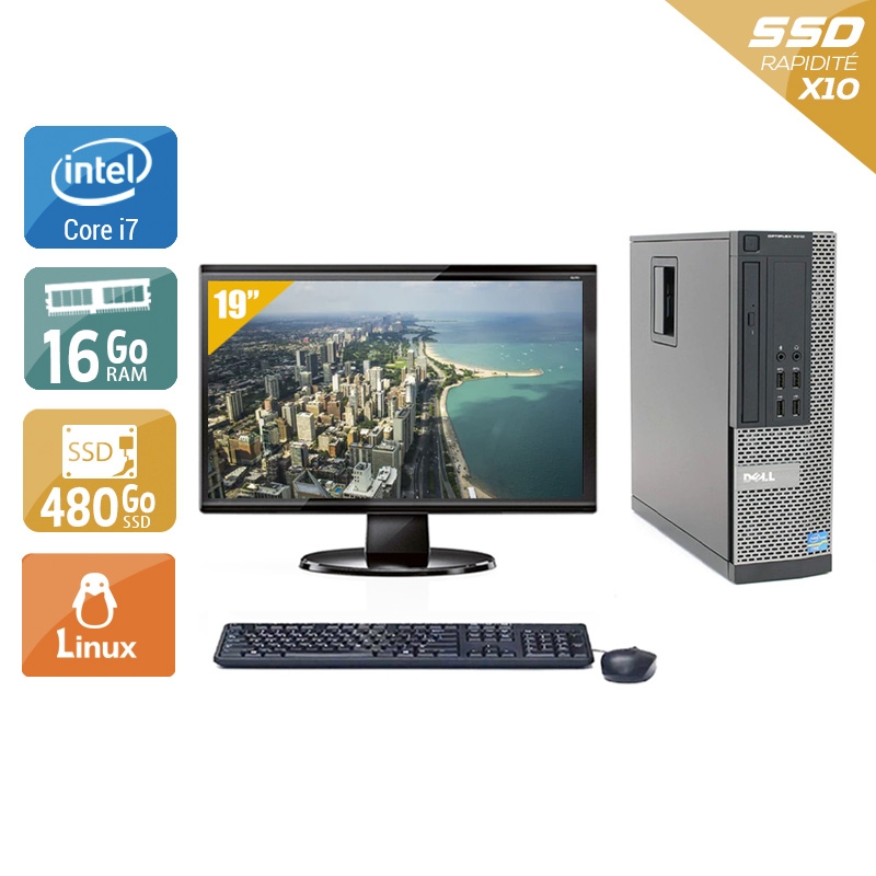 Dell Optiplex 990 SFF i7 avec Écran 19 pouces 16Go RAM 480Go SSD Linux