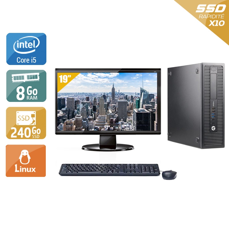 HP ProDesk 600 G2 SFF i5 Gen 6 avec Écran 19 pouces 8Go RAM 240Go SSD Linux